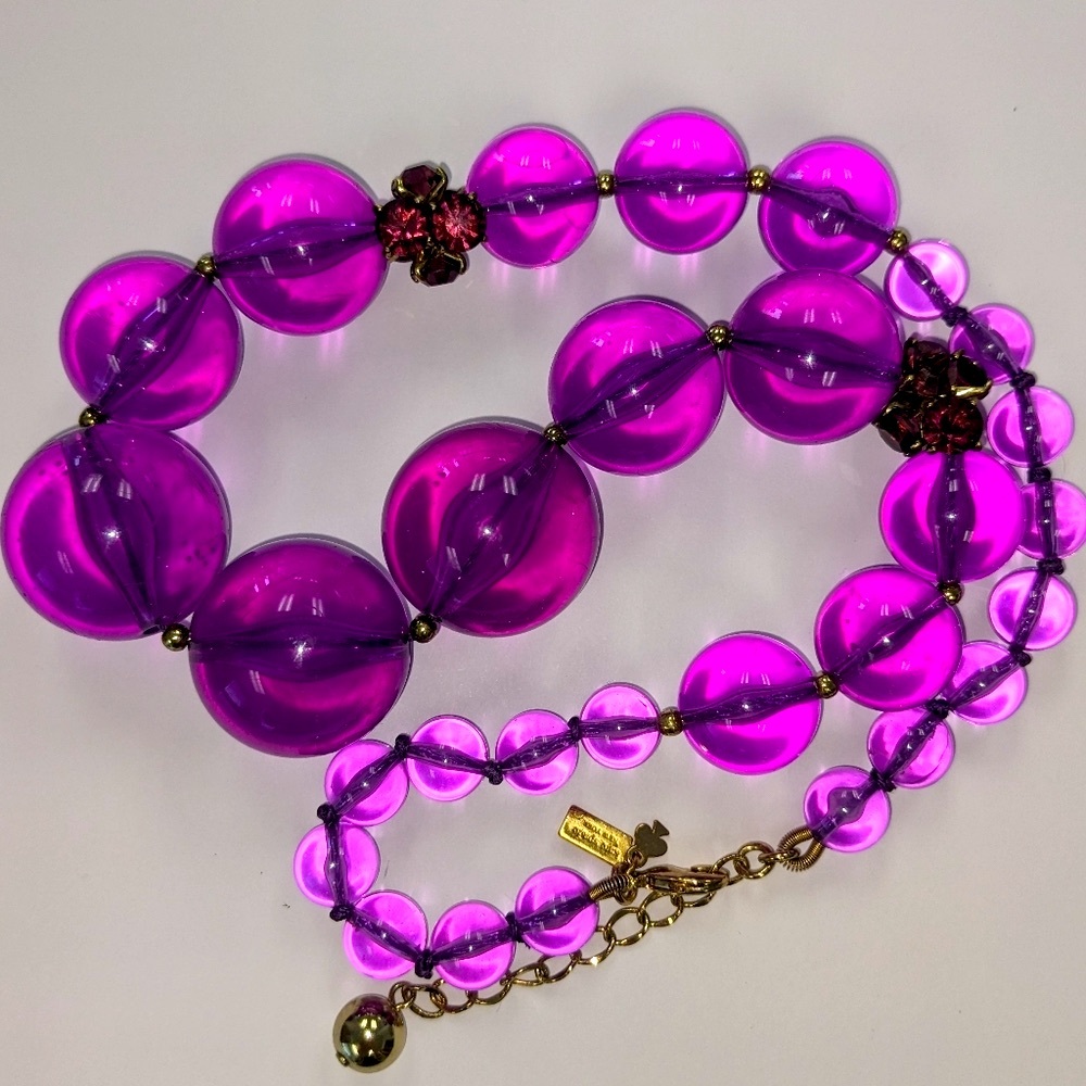 Kate Spade Chunky Purple LUCITE & Crystal Necklace Like New - Picture 2 of 12
